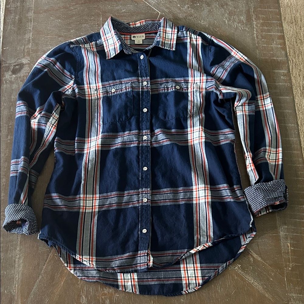 STYLUS Navy and Red Plaid Button-Down Shirt